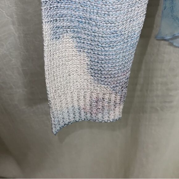 SIONI L White Blue Pink Cloud Floral Reverse Knit Sweater Blouse Pullover - Picture 7 of 11